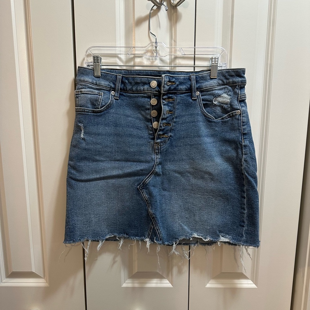 Distressed Denim Button-Up Skirt